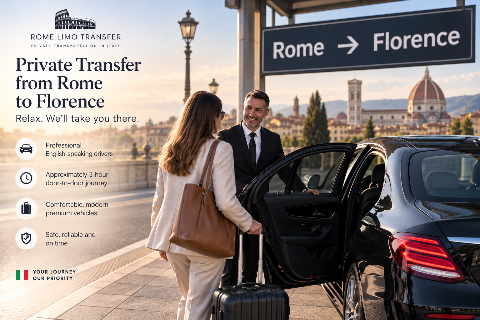 Private chauffeur transfer from Rome to Florence