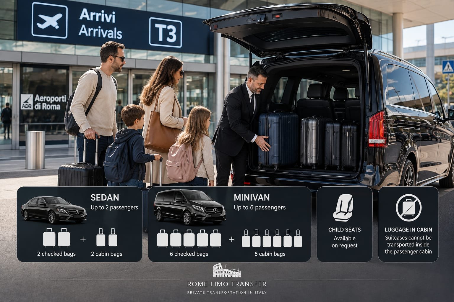 Luggage capacity for Rome to Florence transfer vehicles